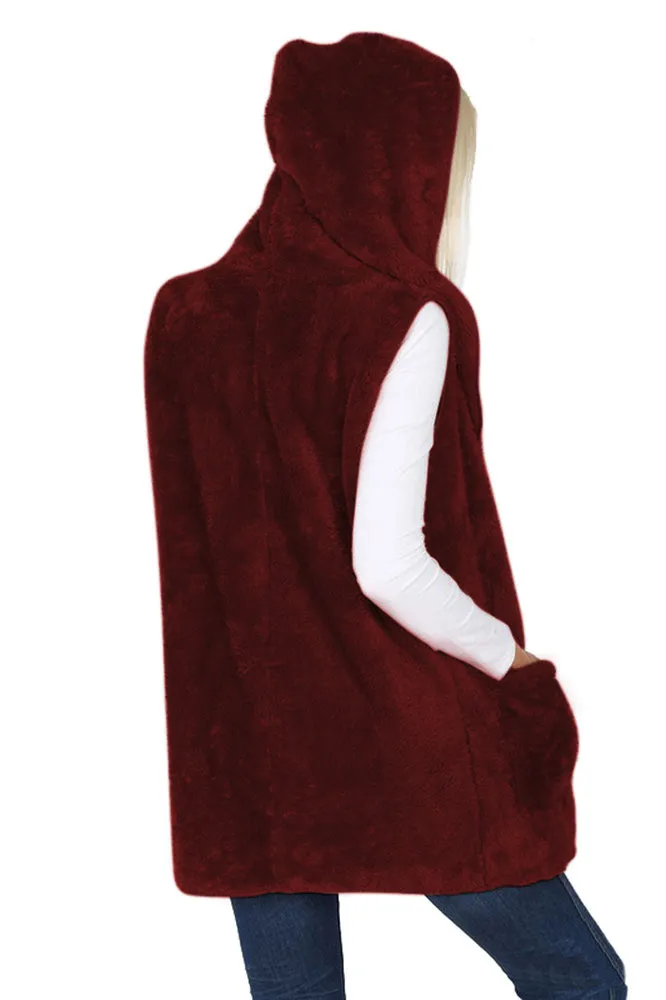Sleeveless Faux Fur Hooded Vest