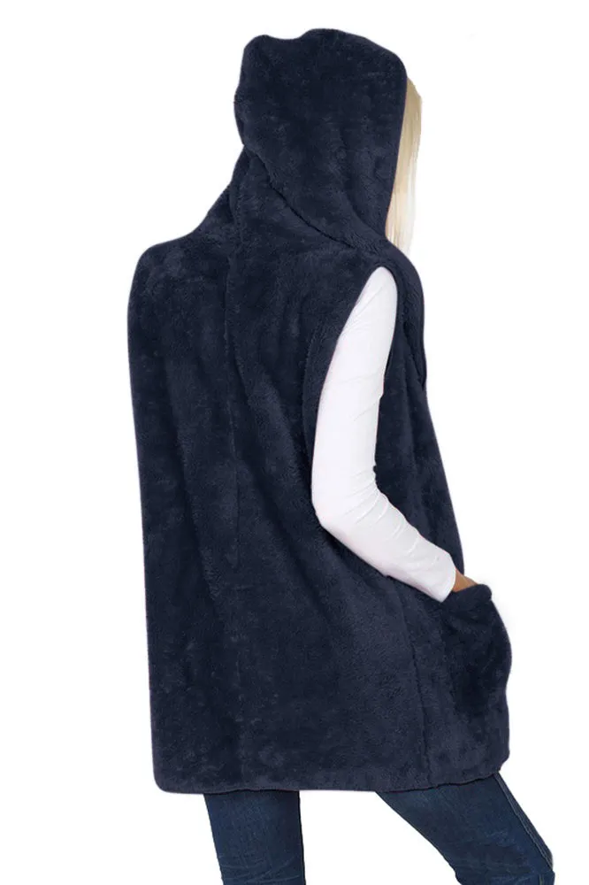 Sleeveless Faux Fur Hooded Vest