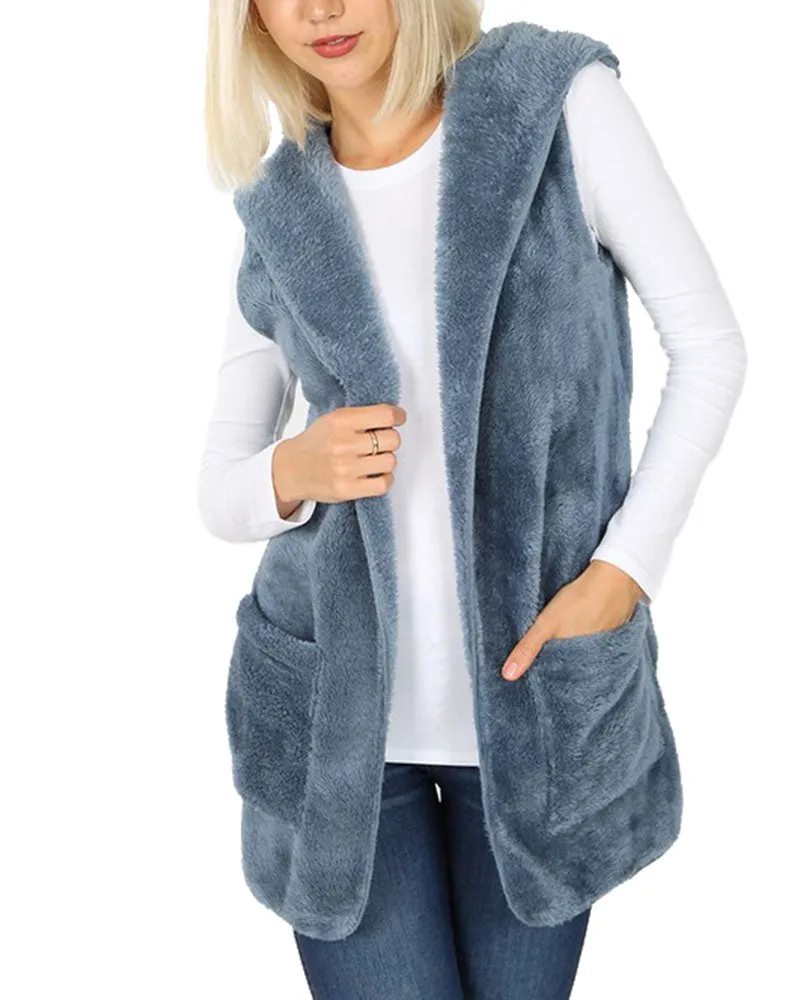 Sleeveless Faux Fur Hooded Vest