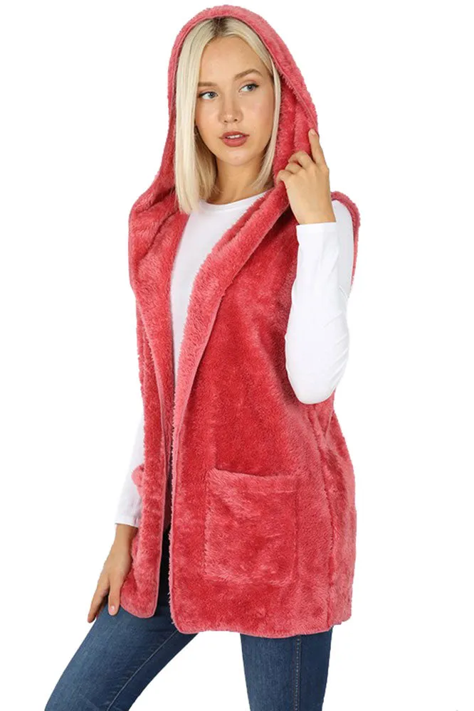 Sleeveless Faux Fur Hooded Vest