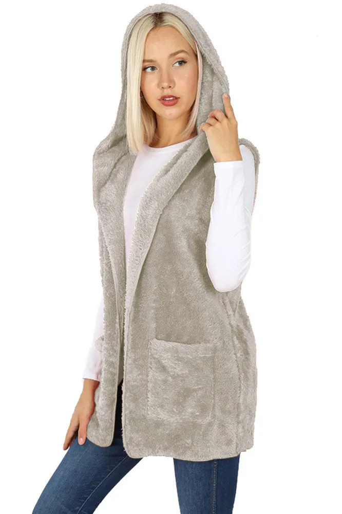 Sleeveless Faux Fur Hooded Vest
