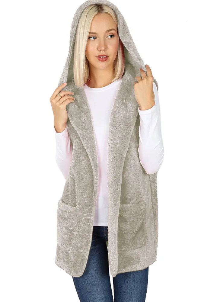 Sleeveless Faux Fur Hooded Vest