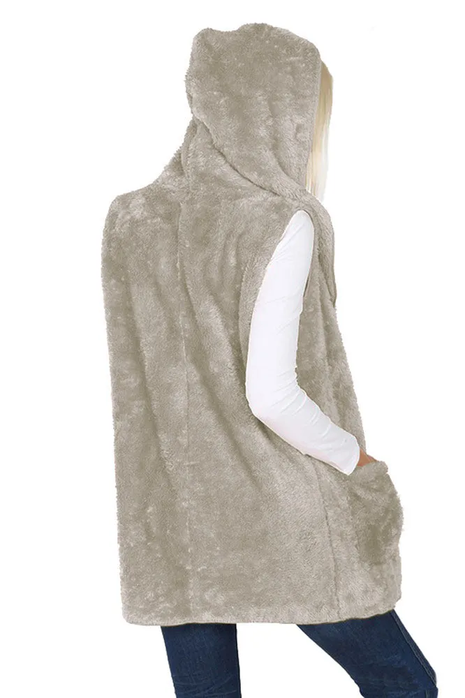 Sleeveless Faux Fur Hooded Vest