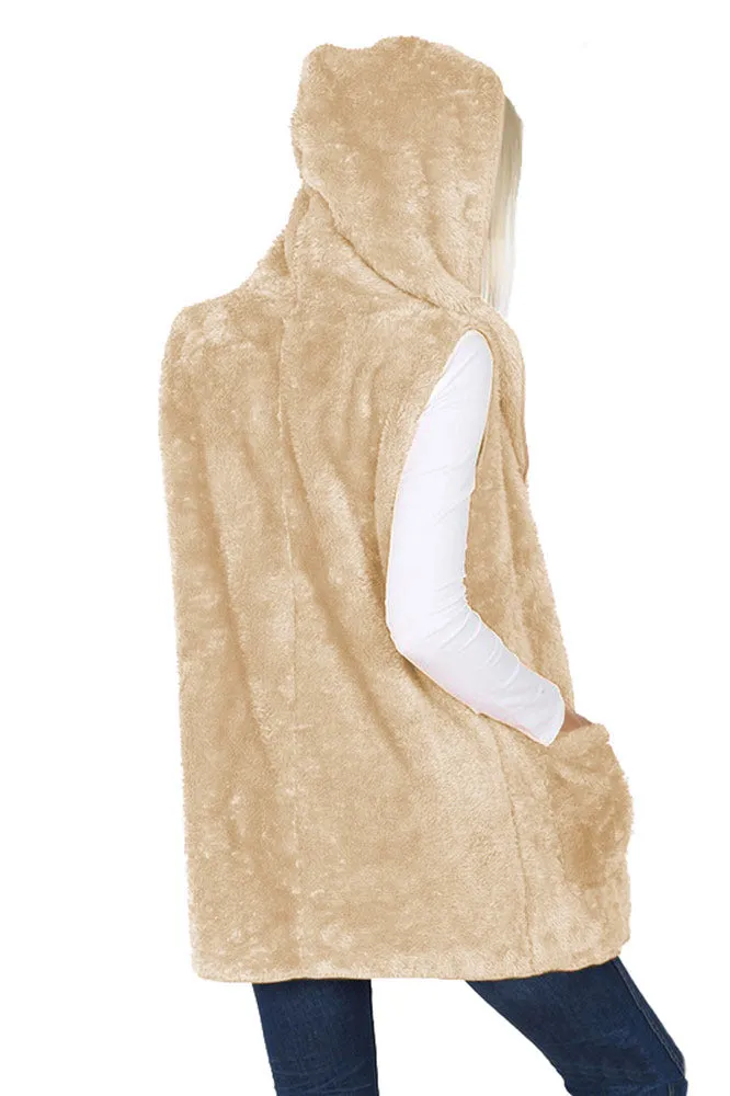 Sleeveless Faux Fur Hooded Vest