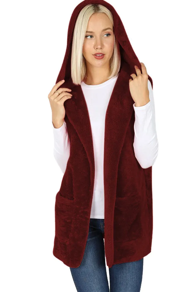 Sleeveless Faux Fur Hooded Vest