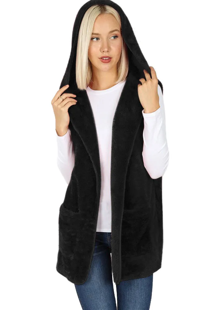 Sleeveless Faux Fur Hooded Vest