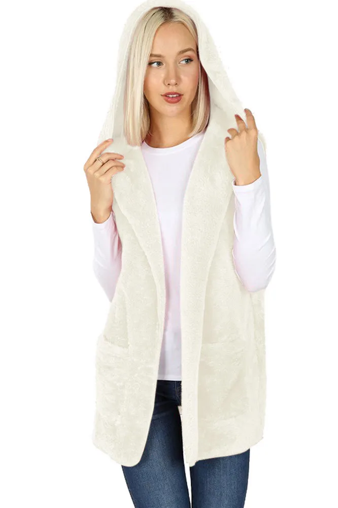 Sleeveless Faux Fur Hooded Vest
