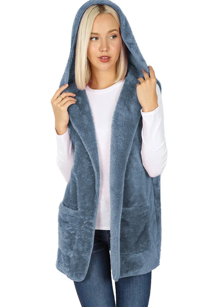 Sleeveless Faux Fur Hooded Vest