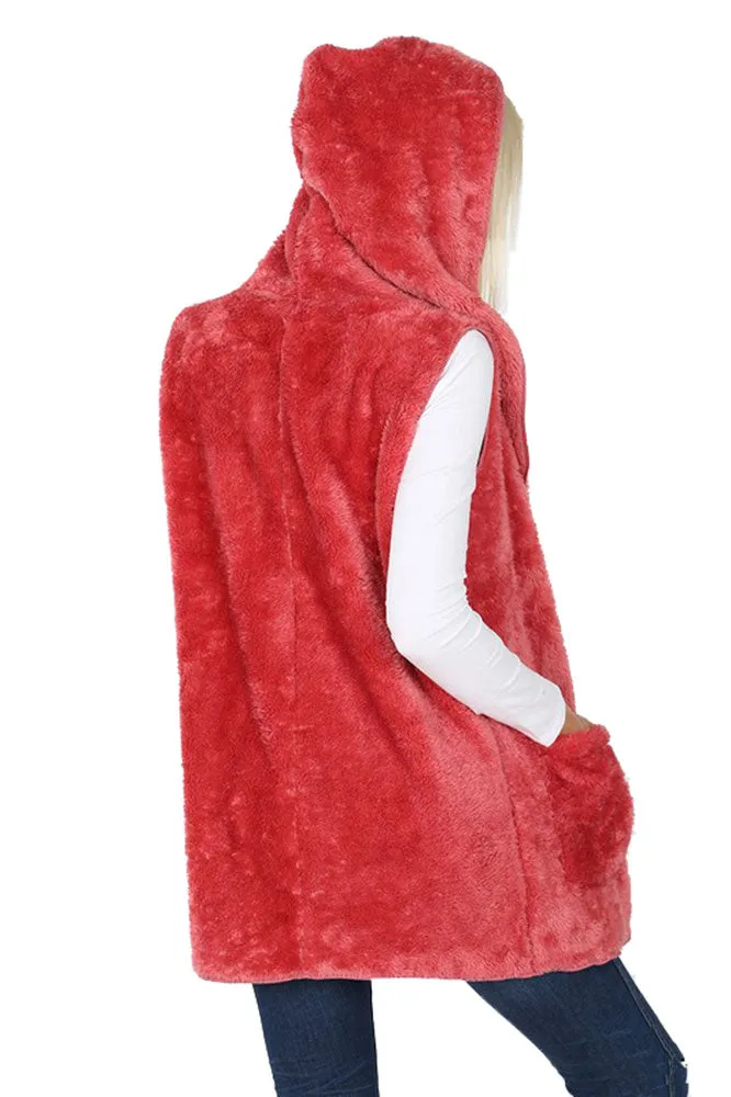Sleeveless Faux Fur Hooded Vest