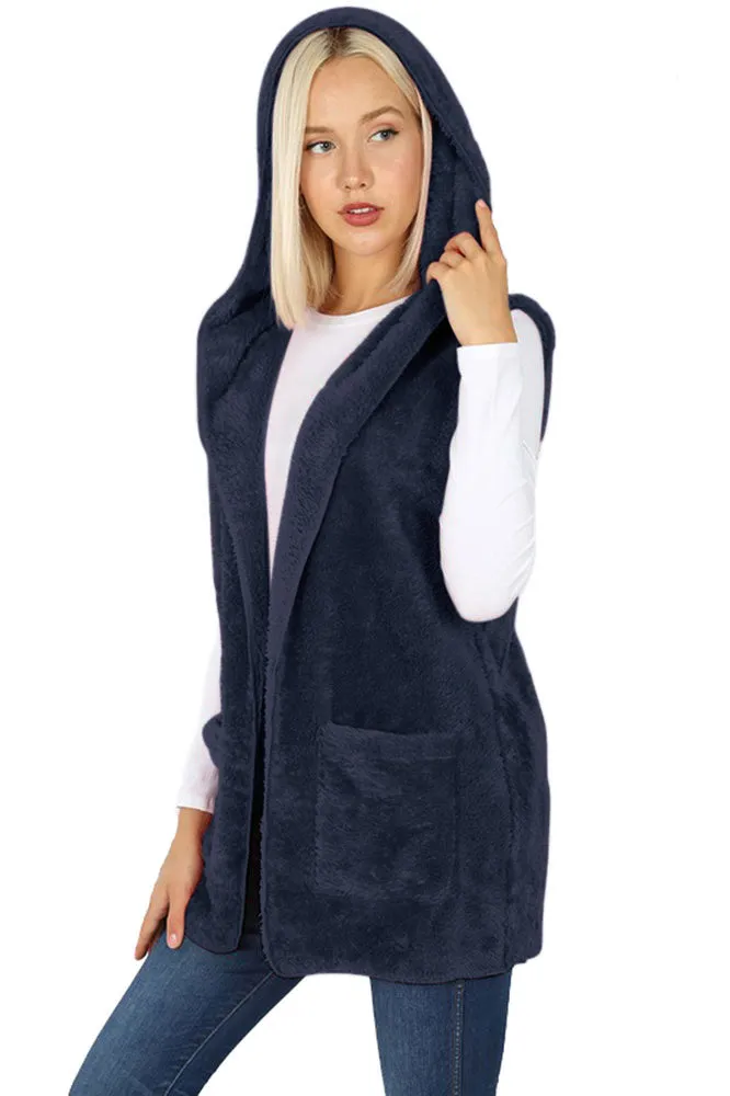 Sleeveless Faux Fur Hooded Vest