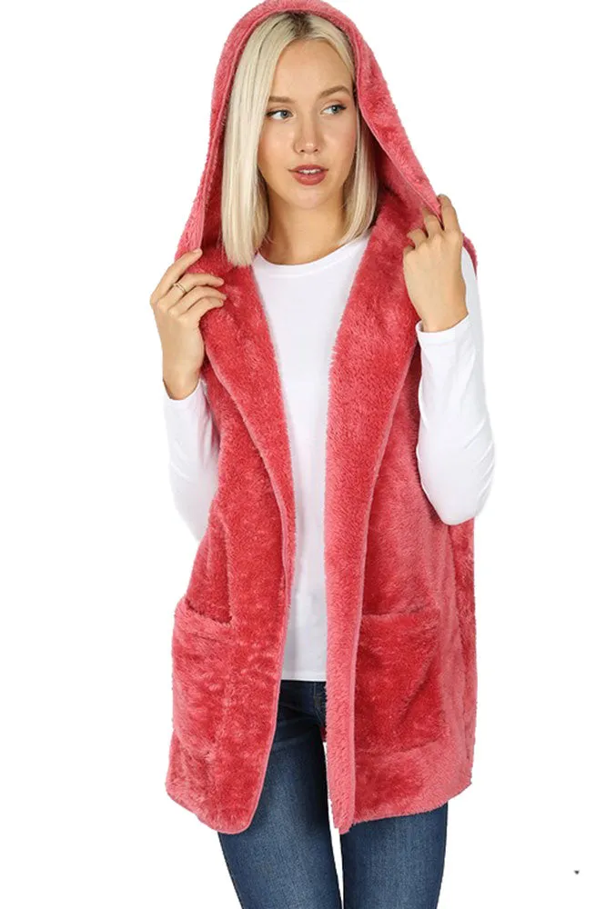 Sleeveless Faux Fur Hooded Vest