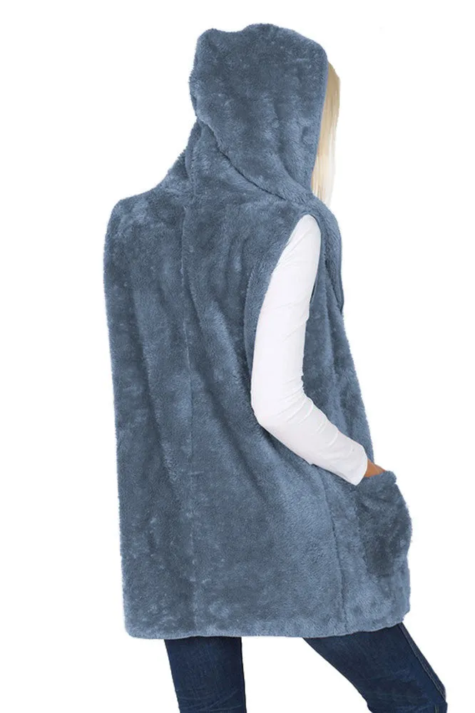 Sleeveless Faux Fur Hooded Vest