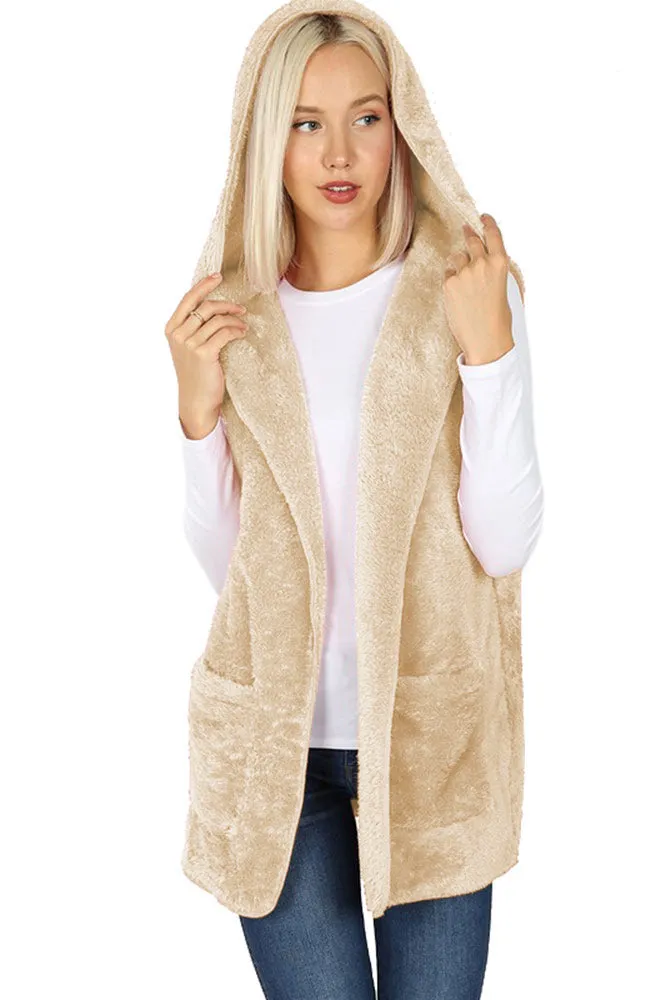 Sleeveless Faux Fur Hooded Vest