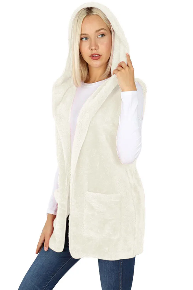 Sleeveless Faux Fur Hooded Vest