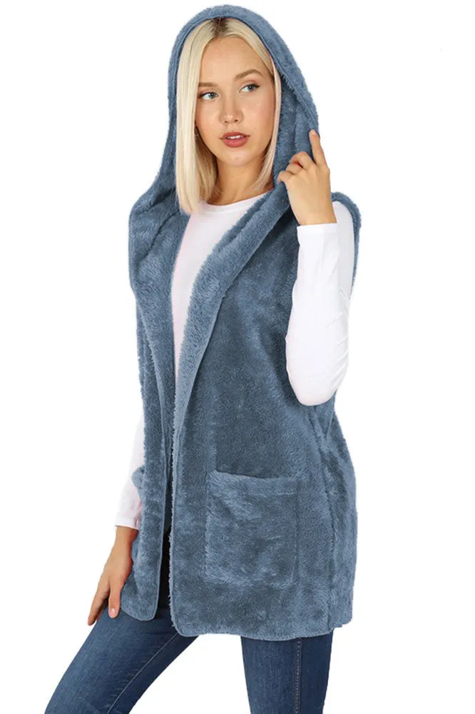 Sleeveless Faux Fur Hooded Vest