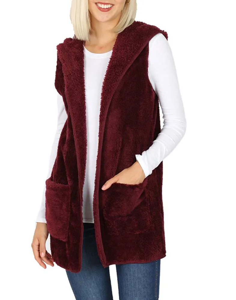 Sleeveless Faux Fur Hooded Vest