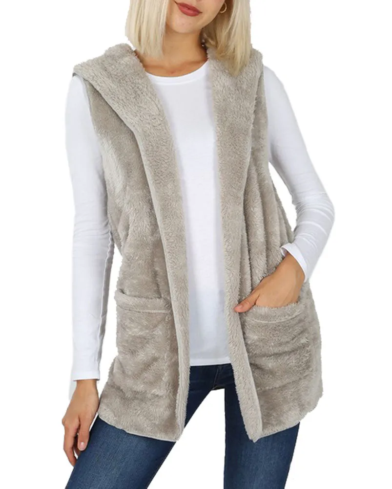 Sleeveless Faux Fur Hooded Vest