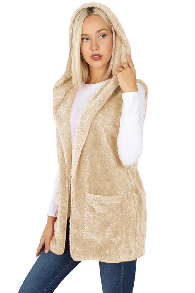 Sleeveless Faux Fur Hooded Vest