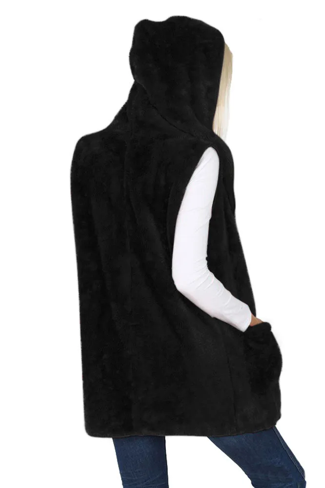 Sleeveless Faux Fur Hooded Vest