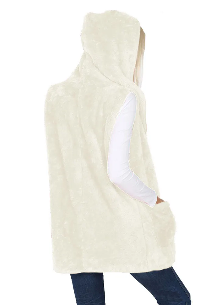 Sleeveless Faux Fur Hooded Vest