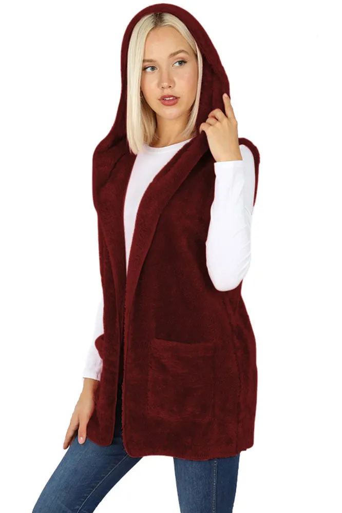 Sleeveless Faux Fur Hooded Vest