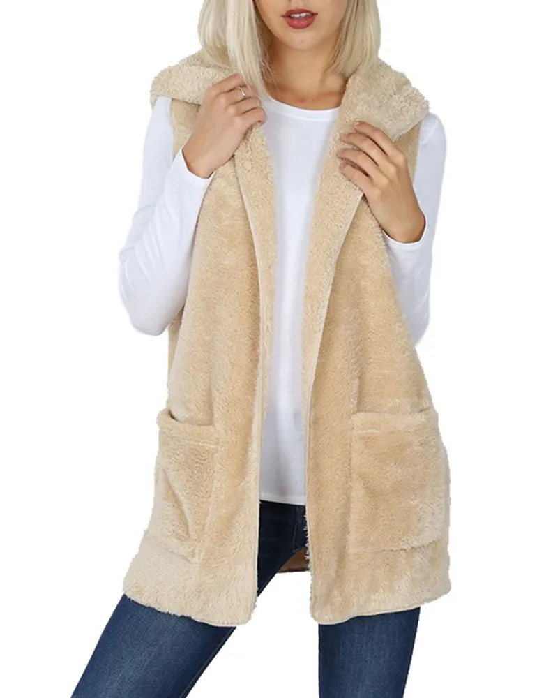 Sleeveless Faux Fur Hooded Vest