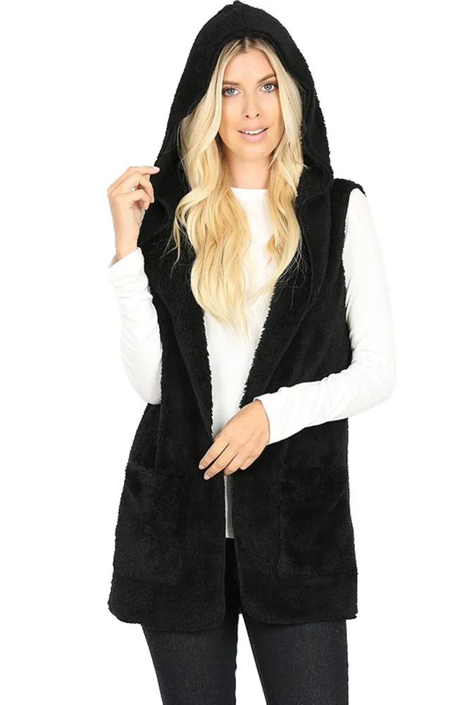 Sleeveless Faux Fur Hooded Vest