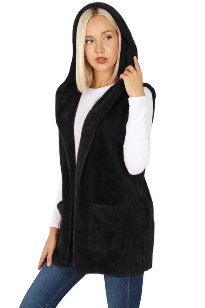 Sleeveless Faux Fur Hooded Vest