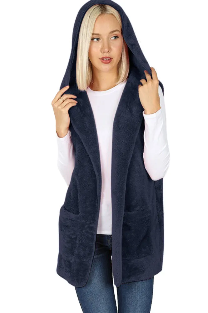 Sleeveless Faux Fur Hooded Vest