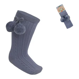 Soft Touch - long pompom socks, dusky blue