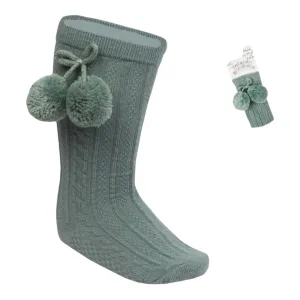 Soft Touch - long pompom socks, sage green