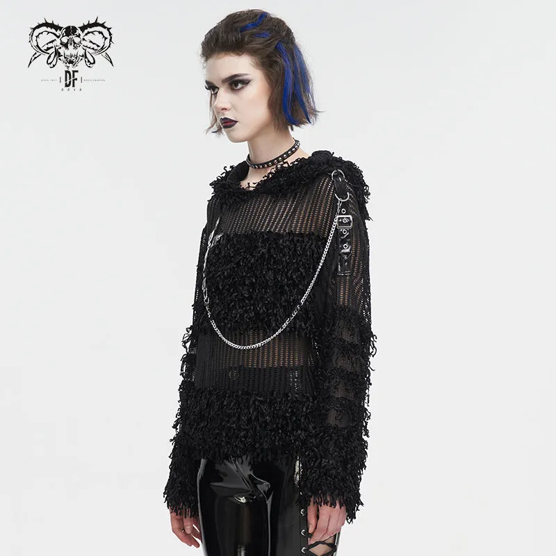 SR014 Plush patchwork hooded cross short sweater