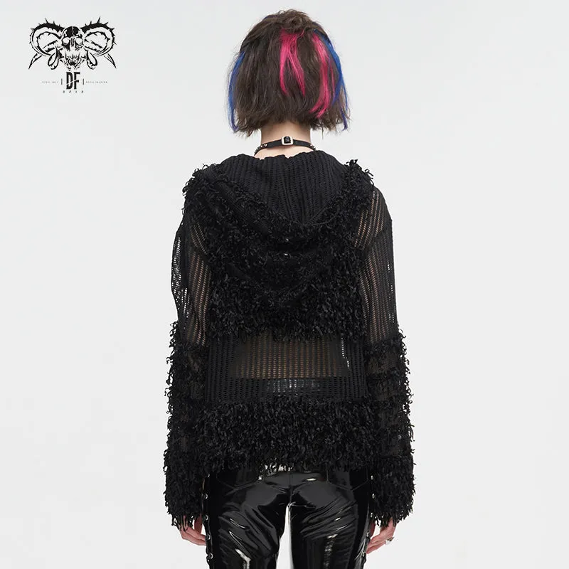 SR014 Plush patchwork hooded cross short sweater