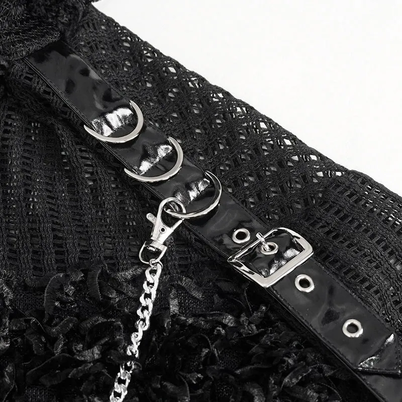 SR014 Plush patchwork hooded cross short sweater