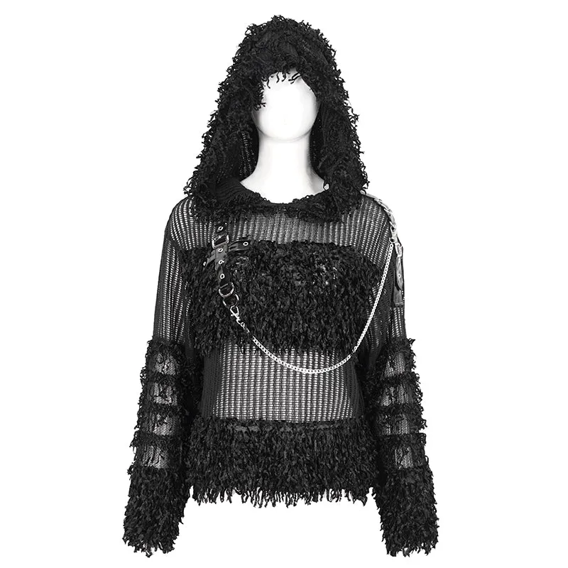SR014 Plush patchwork hooded cross short sweater