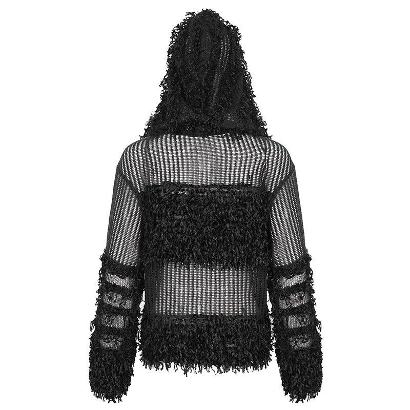 SR014 Plush patchwork hooded cross short sweater