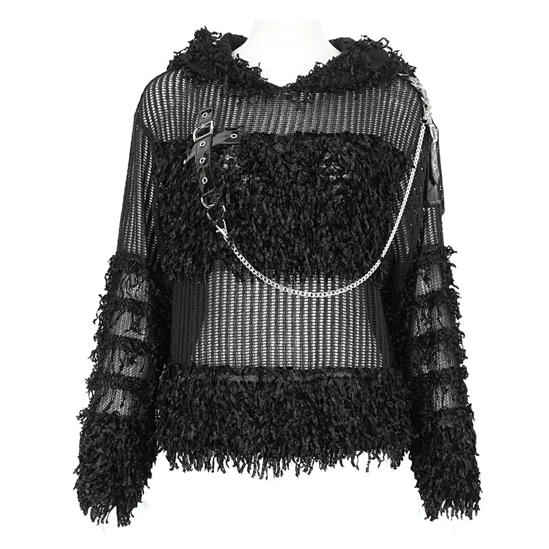 SR014 Plush patchwork hooded cross short sweater