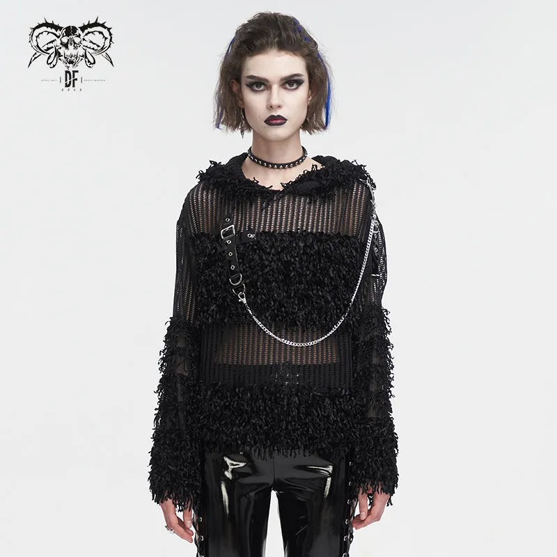 SR014 Plush patchwork hooded cross short sweater