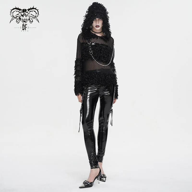 SR014 Plush patchwork hooded cross short sweater