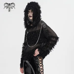 SR014 Plush patchwork hooded cross short sweater
