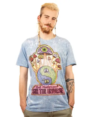 Stonewash Eat Mushrooms See The Universe Cotton T-shirt Grey
