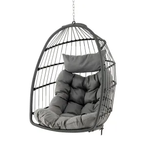 Tangkula Hanging Egg Chair, Foldable Wicker Hammock Chair with Removable Seat Cushion (Without Stand) (Gray)