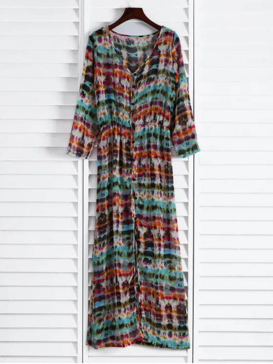 TastyHottie - Trendy Semi Sheer Button Front Maxi Dress