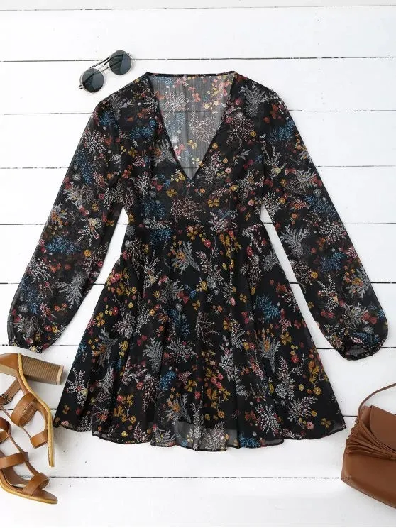 TastyHottie - Trendy Semi Sheer Floral Print Chiffon Dress