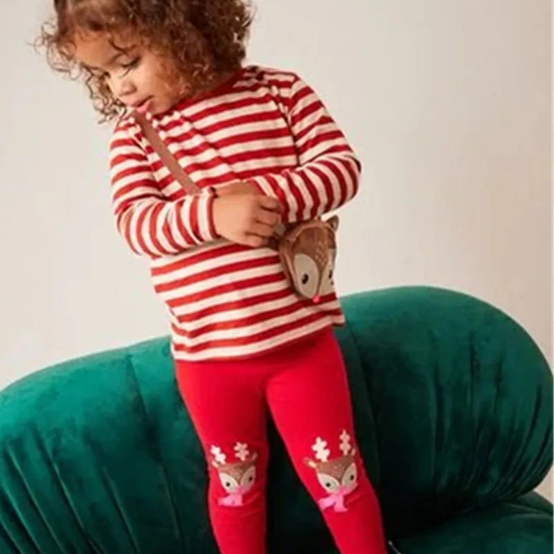 Toddler/Kid Girls Cartoon Deer Design Red Leggings