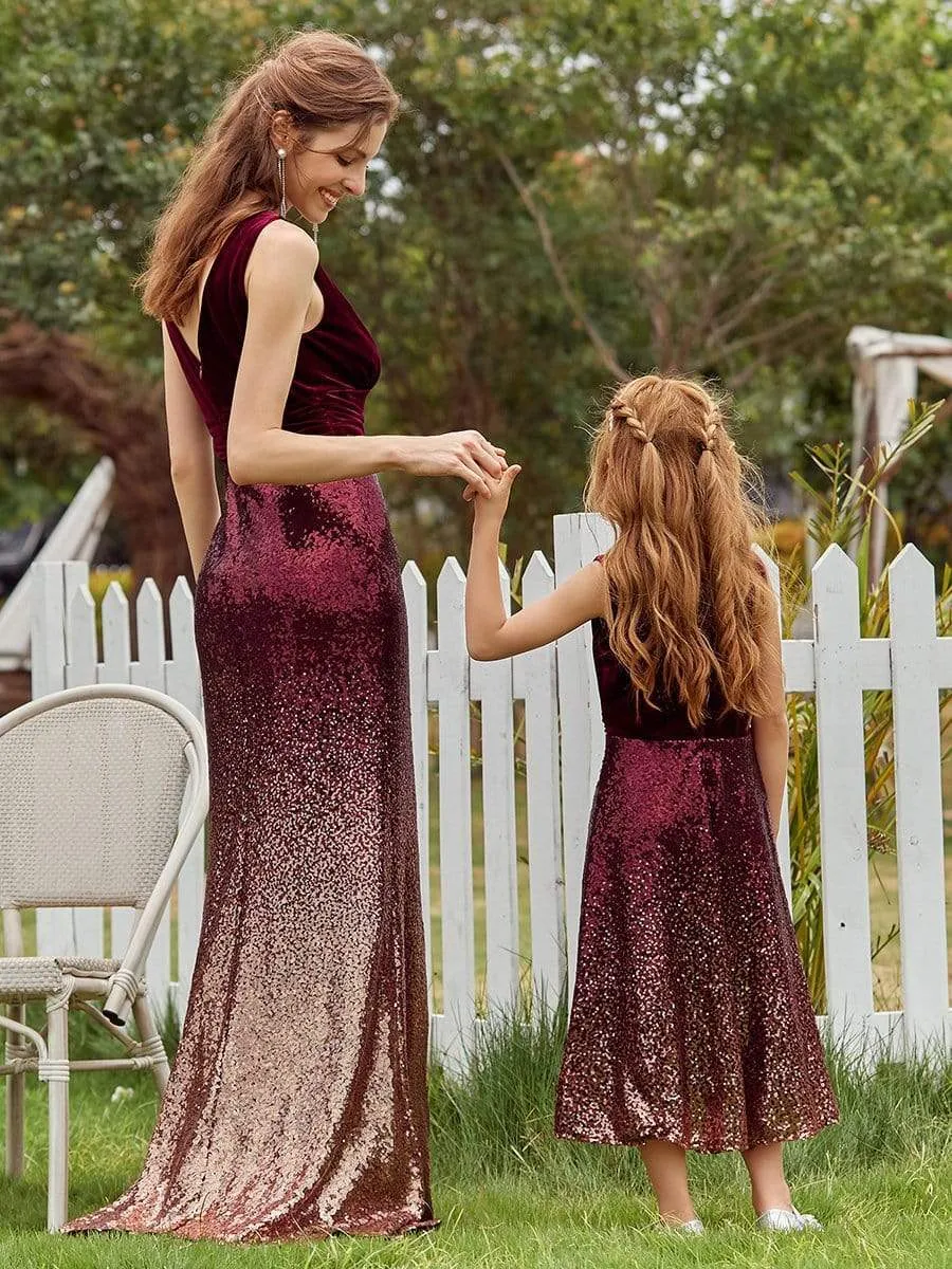 Trendy O-Neck Sleeveless Velvet & Sequin Flower Girl Dress