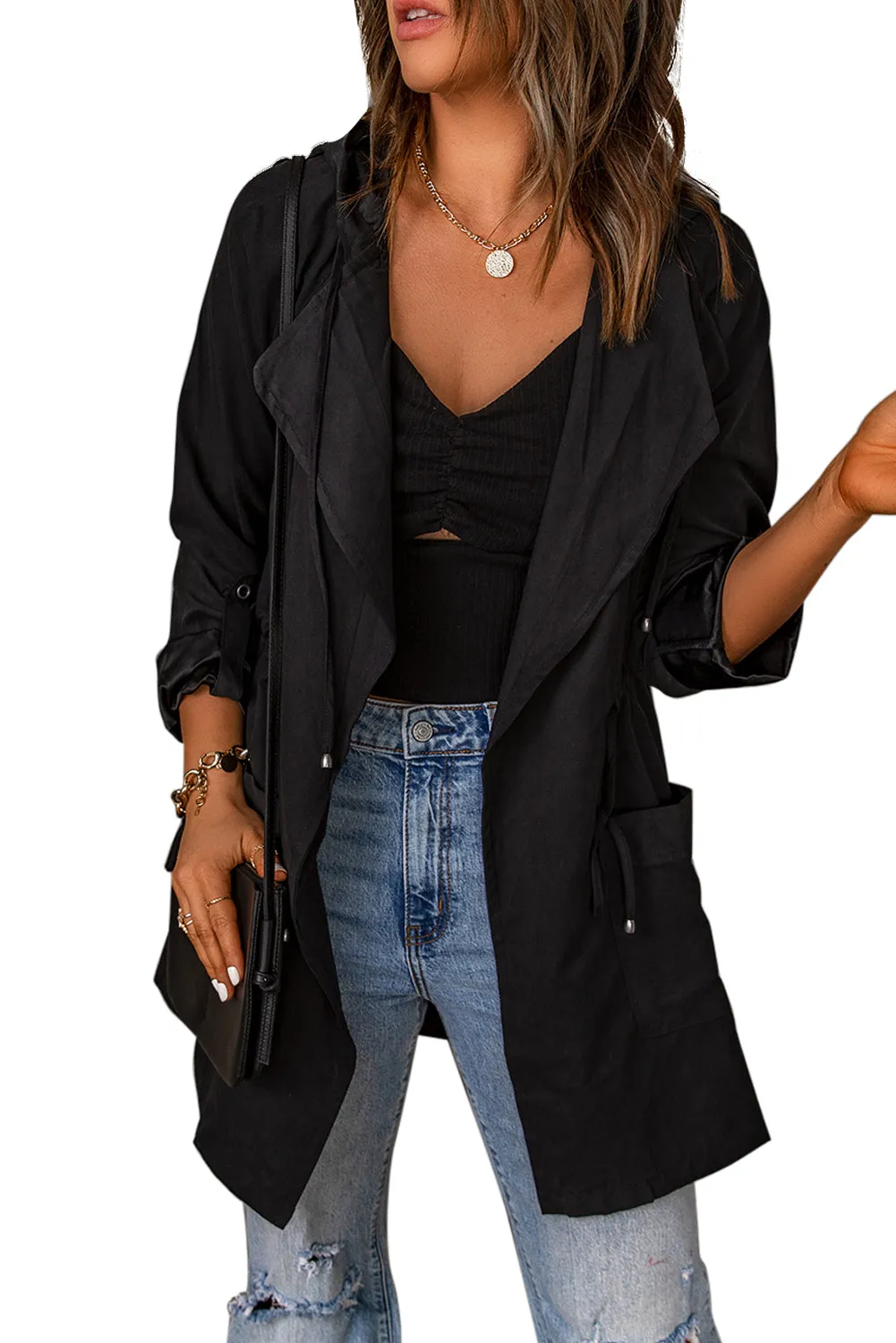 Turndown Collar Hooded Outerwear