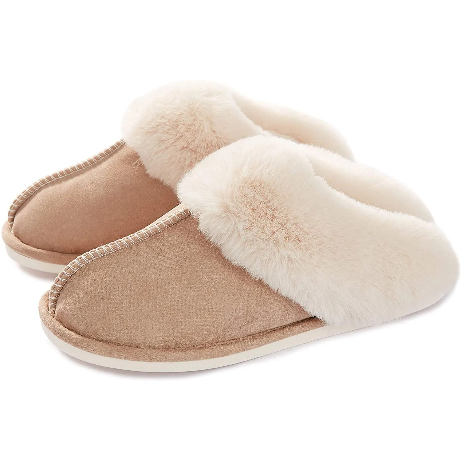 Women Memory Foam Fluffy Soft Warm Slip On House Slippers Anti-Skid Cozy Plush for Indoor Outdoor
