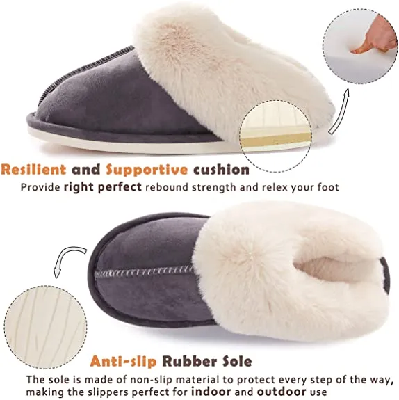 Women Memory Foam Fluffy Soft Warm Slip On House Slippers Anti-Skid Cozy Plush for Indoor Outdoor