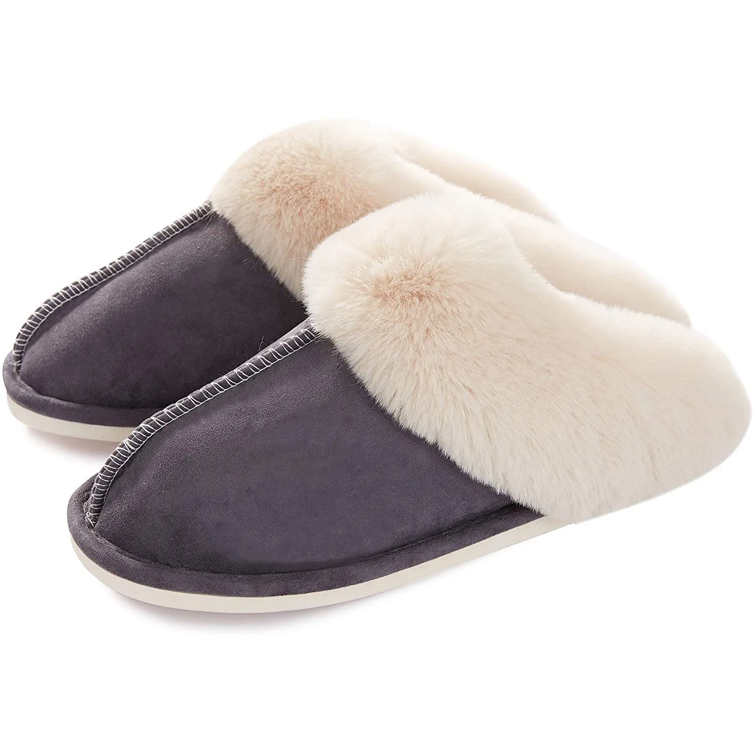 Women Memory Foam Fluffy Soft Warm Slip On House Slippers Anti-Skid Cozy Plush for Indoor Outdoor